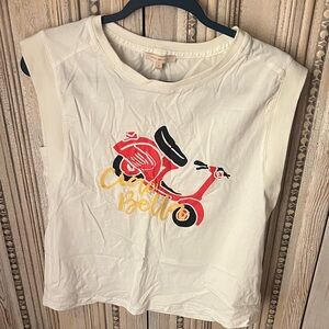Skies Are Blue White Tee with Red Scooter Design